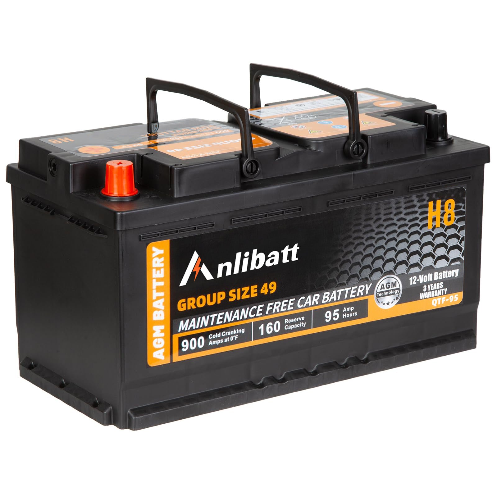 Anlibatt BCI Group 49 Battery, AGM 12 Volt Rechargeable Automotive Batteries for Car, H8 900CCA 95Ah 160RC Maintenance Free