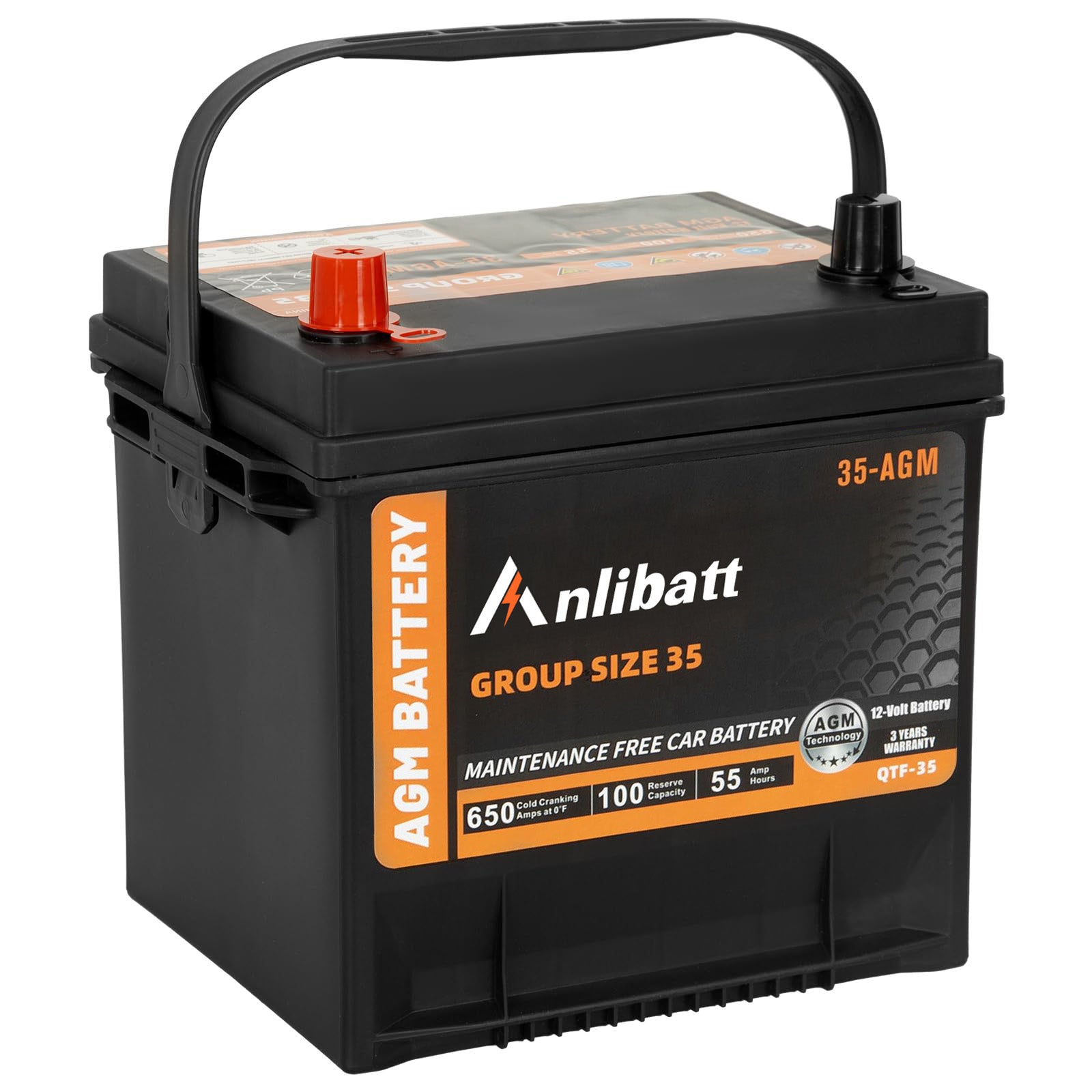 Anlibatt BCI Group 35 Battery, AGM 12 Volt 650 CCA 55Ah 100RC Rechargeable Automotive Batteries for Car, Maintenance Free