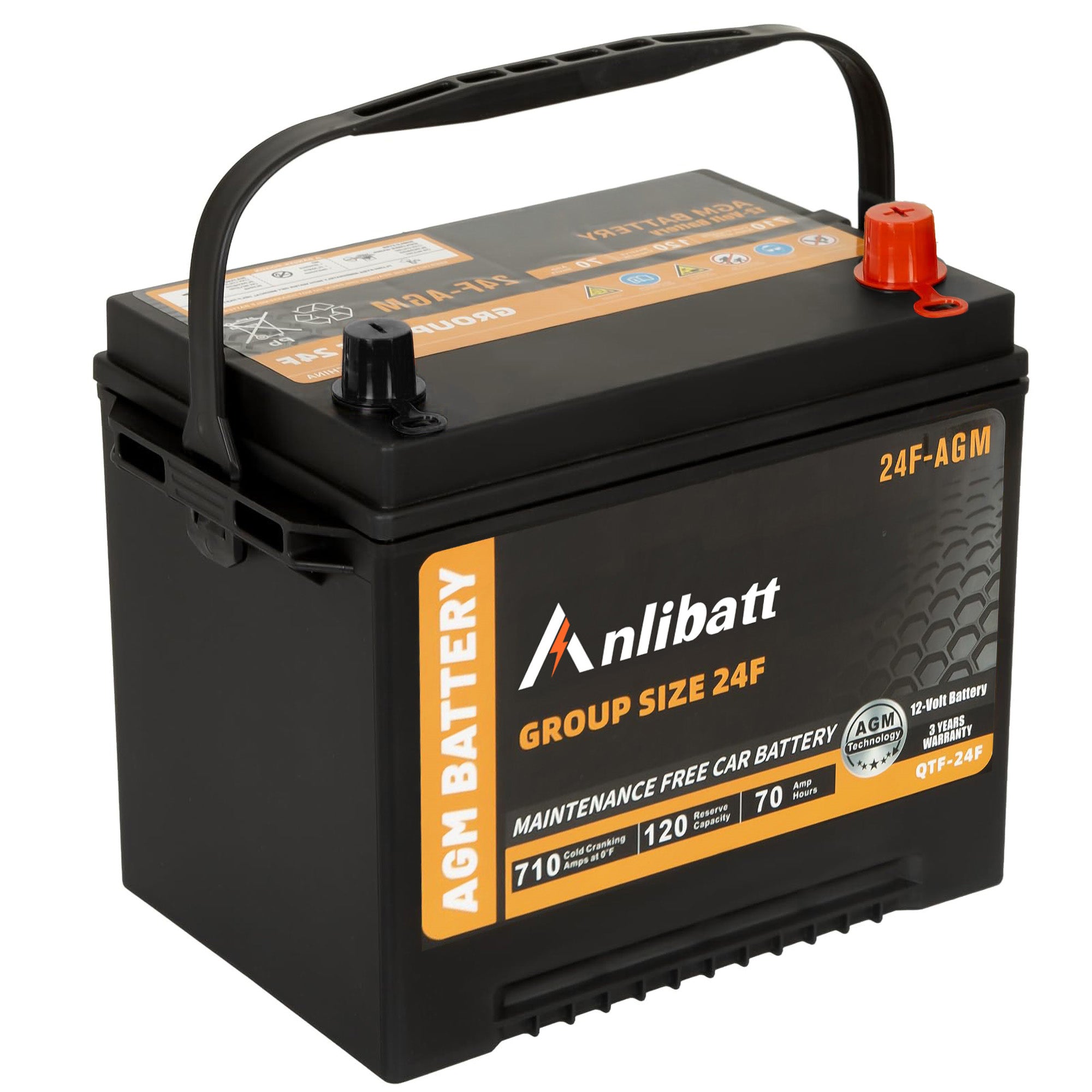 Anlibatt Car Start Stop Battery Group Size 24F 710CCA AGM Maintenance Free 12V 70Ah 120RC Rechargeable High Performance Battery