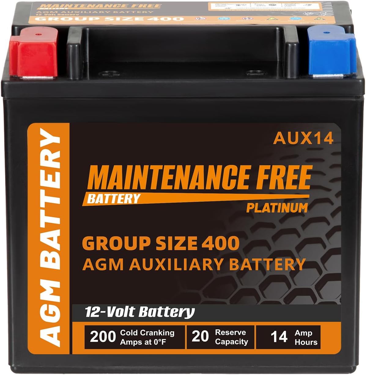 AUX14 BCI Group 400 AGM Auxiliary Battery, 12V 14Ah, 200 CCA, 20 RC Re ...