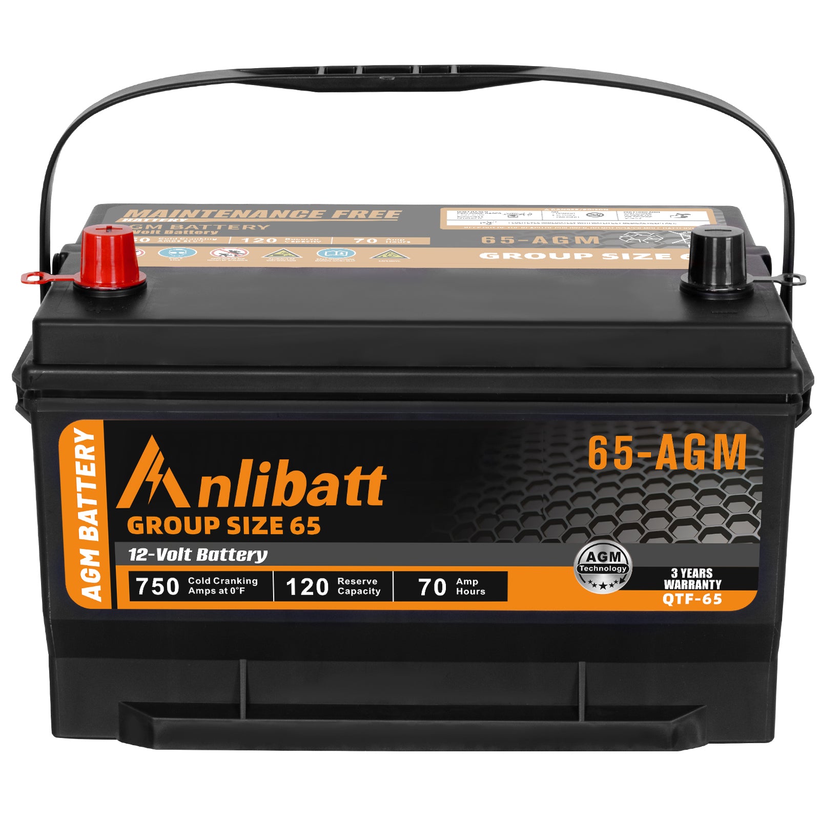 Anlibatt BCI Group 65 Battery, AGM 12 Volt Rechargeable Automotive Batteries for Car, 750CCA 70Ah 120RC, Maintenance Free