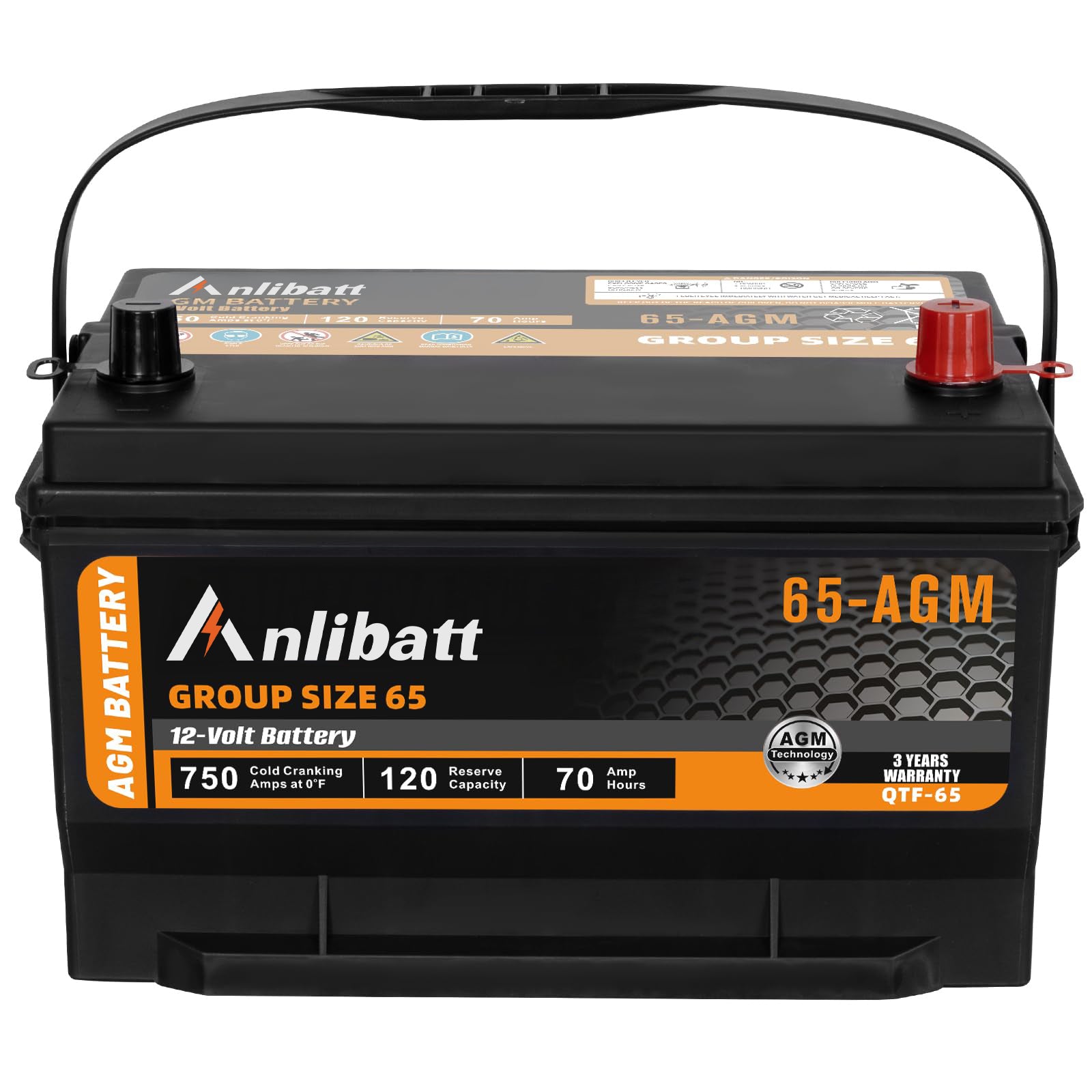 Anlibatt BCI Group 65 Battery, AGM 12 Volt Rechargeable Automotive Batteries for Car, 750CCA 70Ah 120RC, Maintenance Free