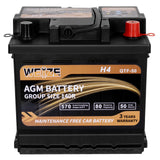 WEIZE Wise Series Group 140R AGM Car Battery - 12V 50Ah H4 Automotive Replacement Battery