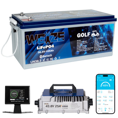 WEIZE 36V 105Ah Bluetooth LiFePO4 Golf Cart Lithium Battery Conversion Kit | For Club Car / EZGO / ICON / Yamaha