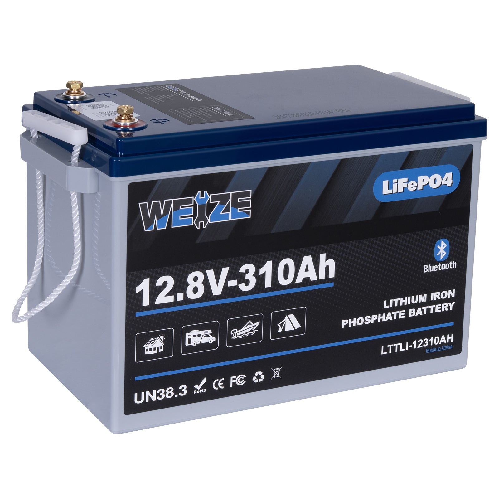 WEIZE 12V 310Ah Bluetooth LiFePO4 Lithium Battery – 200A BMS & Low-Temp Protection, Deep Cycle, Peak 600A, Perfect for RVs, Solar & Off-Grid Adventures