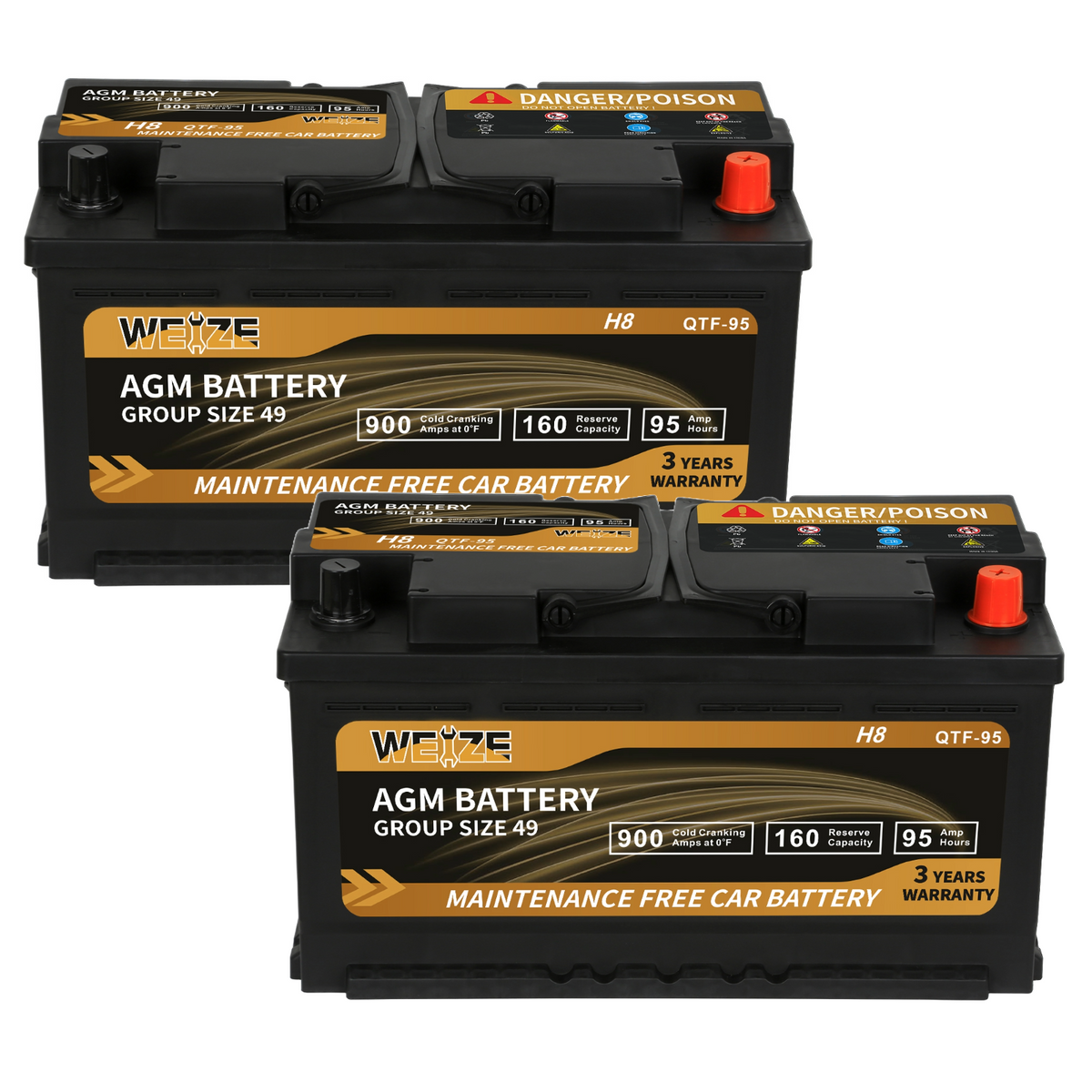WEIZE Platinum AGM Car Battery BCI Group 49 - 12V 95Ah H8