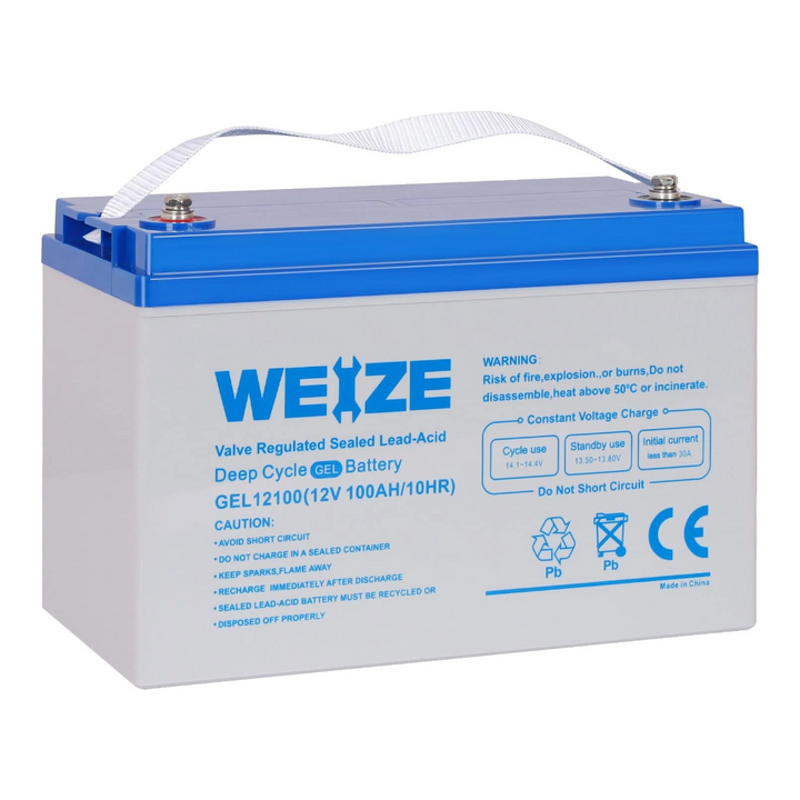 Weize 12V 100Ah Deep Cycle Gel Battery Rechargeable for Solar, Wind, RV, Marine, Camping, Wheelchair, Trolling Motor and Off Grid Applications
