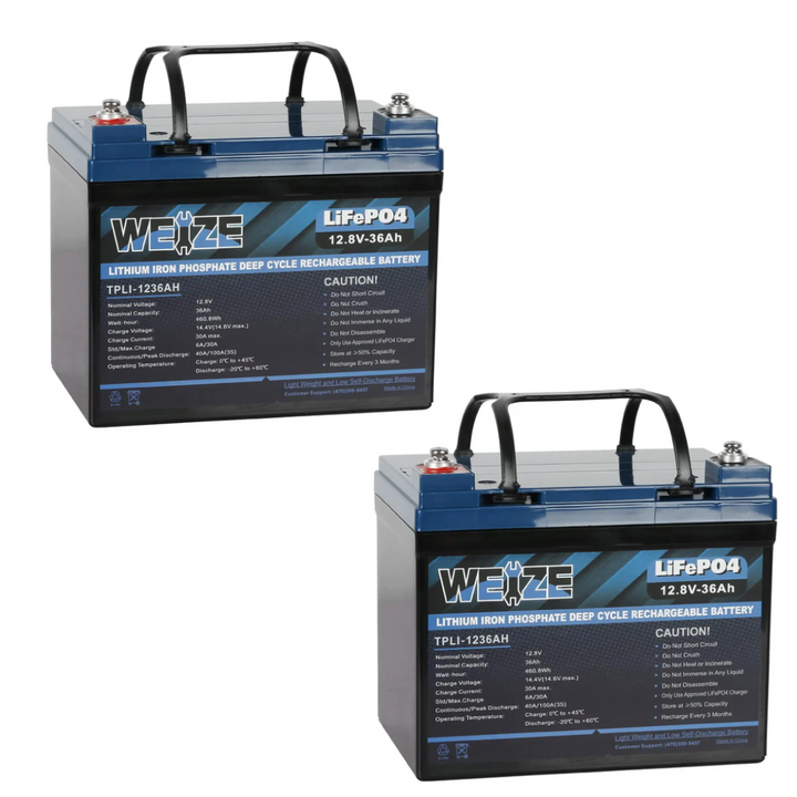 WEIZE 12V 36Ah 460.8Wh LiFePO4 Lithium Battery 2000+ Deep Cycles & Smart BMS WEIZE