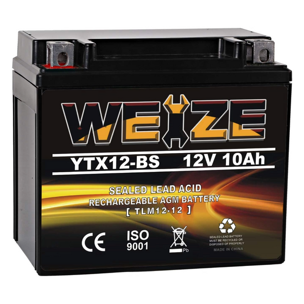 Weize 12V 10Ah Motorcycle Battery High Performance - Maintenance Free - Sealed YTX12 BS AGM Rechargeable ATV Batteries compatible with Honda Kawasaki Suzuki WEIZE
