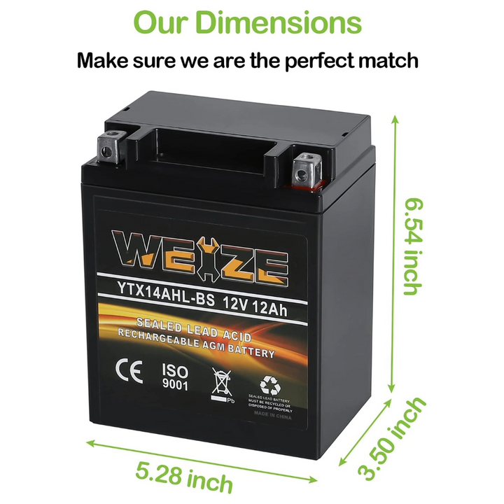Weize 12V 12Ah High Performance-Rechargeable-Sealed Motorcycle Battery Compatible With Polaris Scrambler, Sportsman 90, Honda Scooters NQ50 Spree,Kawasaki 110 KLX110 Blue WEIZE