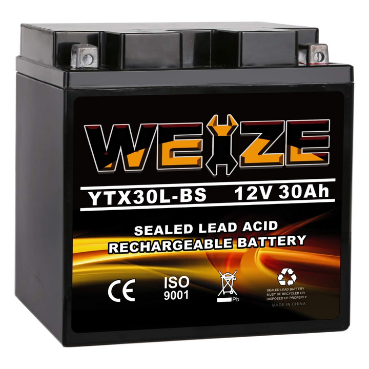 Weize YTX30L-BS 12V 30Ah Battery Replacement Yuasa YIX30L Motorcycle Battery-Factory Sealed-Maintenance Free-High Performance ETX30L BS For Harley Davidson Polaris Sportsman WEIZE