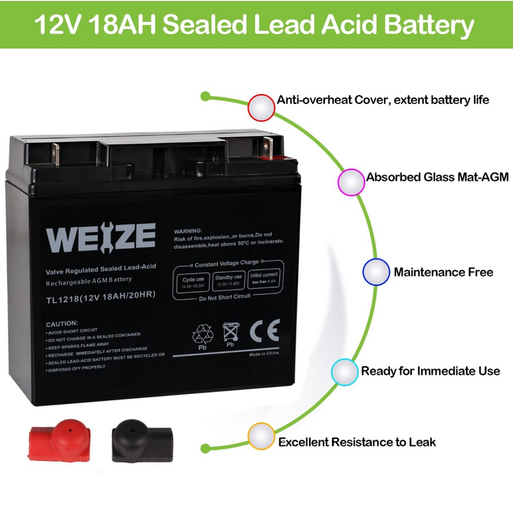 WEIZE 12V 18AH Battery Sealed Lead Acid Rechargeable SLA AGM Batteries Replaces UB12180 FM12180 6fm18, Universal WEIZE