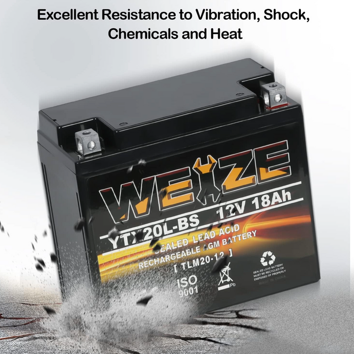 Weize YTX20L-BS 12V 18Ah High Performance Power Sports- Maintenance Free - Sealed AGM Battery ETX20L BS For Motorcycle ATV UTV snowmobile WEIZE