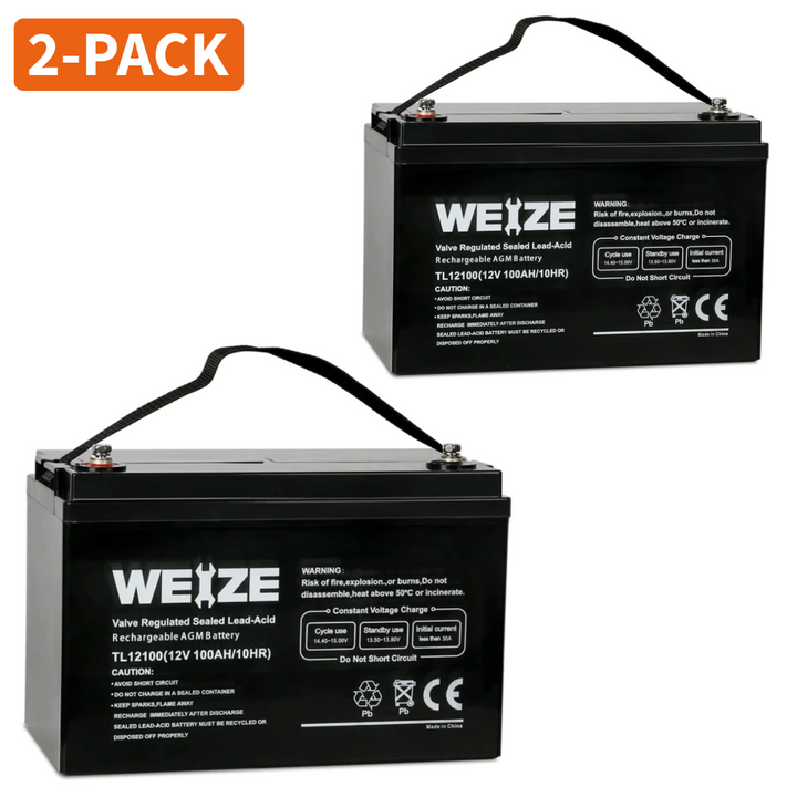 WEIZE 12V 100Ah AGM SLA Battery, Maintenance-Free Group 31 Deep Cycle Battery Perfect for RV, Solar, Camping, Cabin, Marine and Off-Grid System WEIZE