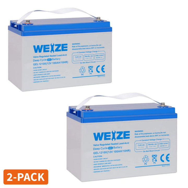 WEIZE 12V 100AH Deep Cycle Gel Battery Rechargeable for Solar, Wind, RV, Marine, Camping, Wheelchair, Trolling Motor and Off Grid Applications WEIZE