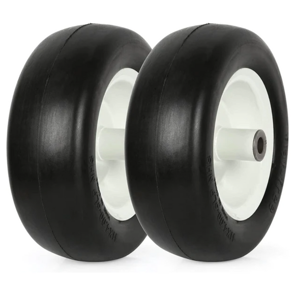 11x4.00-5 Flat Free Tire with Rim, 5" Centered Hub, 0.75" Bushing, 11x4-5 Lawn Mower Tire, 350lbs Capacity, Set of 2 WEIZE