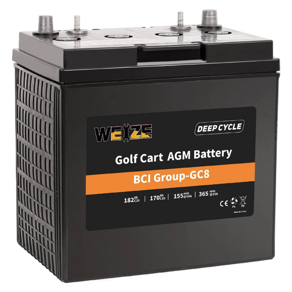 Weize Golf Cart Battery, 8V 182AH BCI Group GC8 High Capacity & Maintenance Free Deep Cycle AGM Scrubber Battery WEIZE
