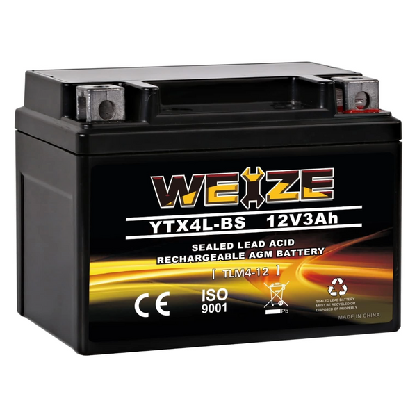 Weize 12V 3Ah High Performance-Rechargeable-Sealed Motorcycle Battery Compatible With Polaris Scrambler, Sportsman 90, Honda Scooters NQ50 Spree,Kawasaki 110 Can-Am DS70,Yamaha TTR125E/LE WEIZE
