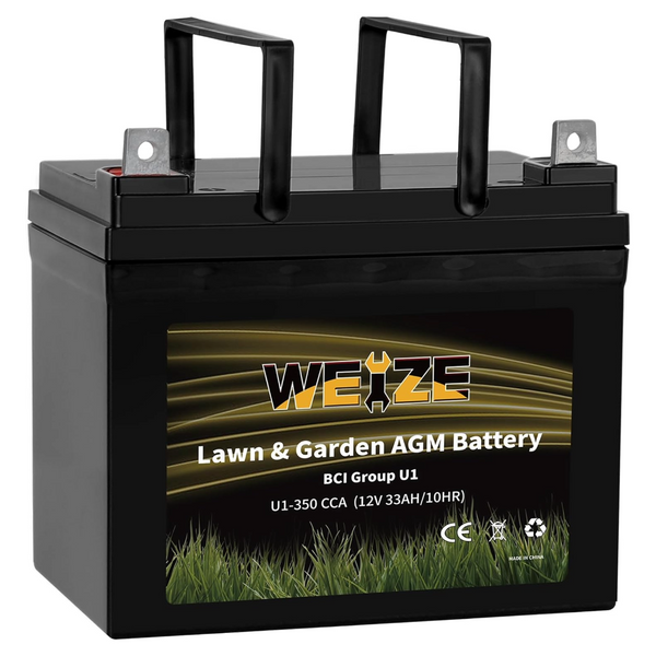 Weize Lawn & Garden AGM Battery, 12V 350CCA BCI Group U1 SLA Starting Battery for Lawn, Tractors and Mowers, Compatible with John Deere, Toro, Cub Cadet, and Craftsman WEIZE