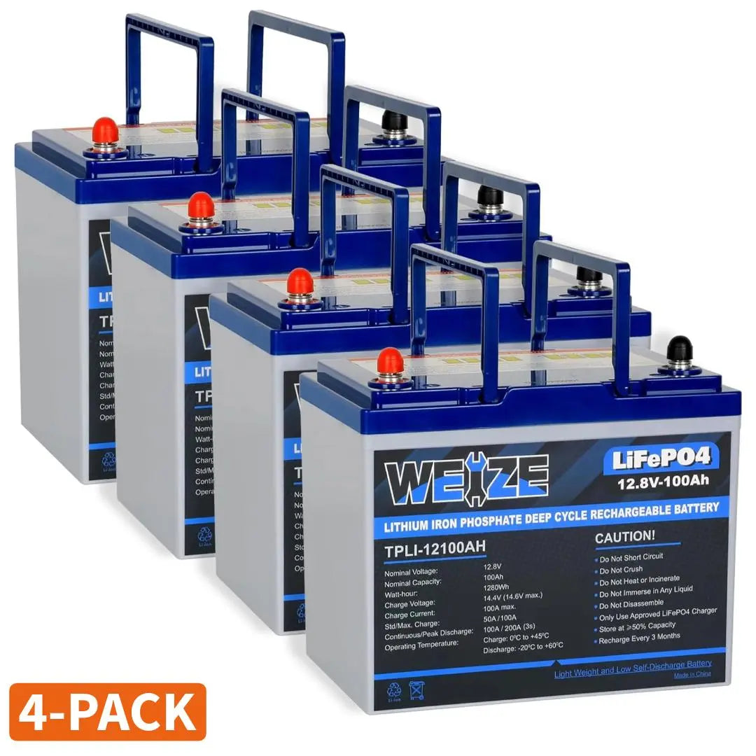 WEIZE 12V 100Ah 1280Wh Lithium Battery, Upgrade Mini Size, Deep Cycle LiFePO4 Battery for RV, Solar, Marine, Trolling Motor, Off Grid Applications WEIZE