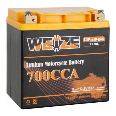 Weize YTX30L-BS Lithium Motorcycle Battery, 12V 10AH 700A Group 30 LiFePO4 Powersport Battery