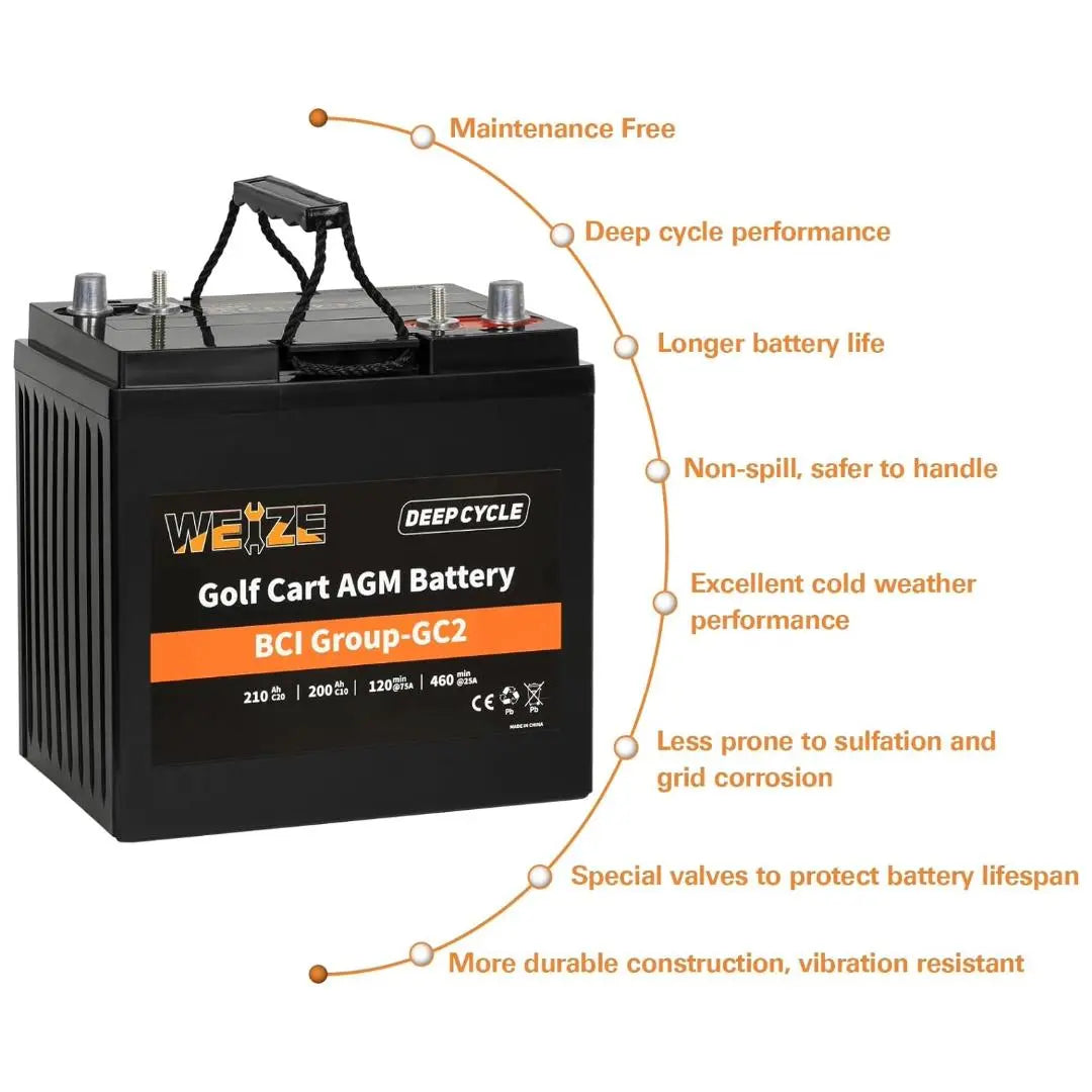 Gc2 Battery Golf Cart Battery, 6V 210ah BCI Group GC2 Deep Cycle AGM Battery – WEIZE