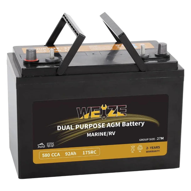 AGM Battery: 12V 92AH Group 27M | Starter & Deep Cycle, Marine & RV – WEIZE