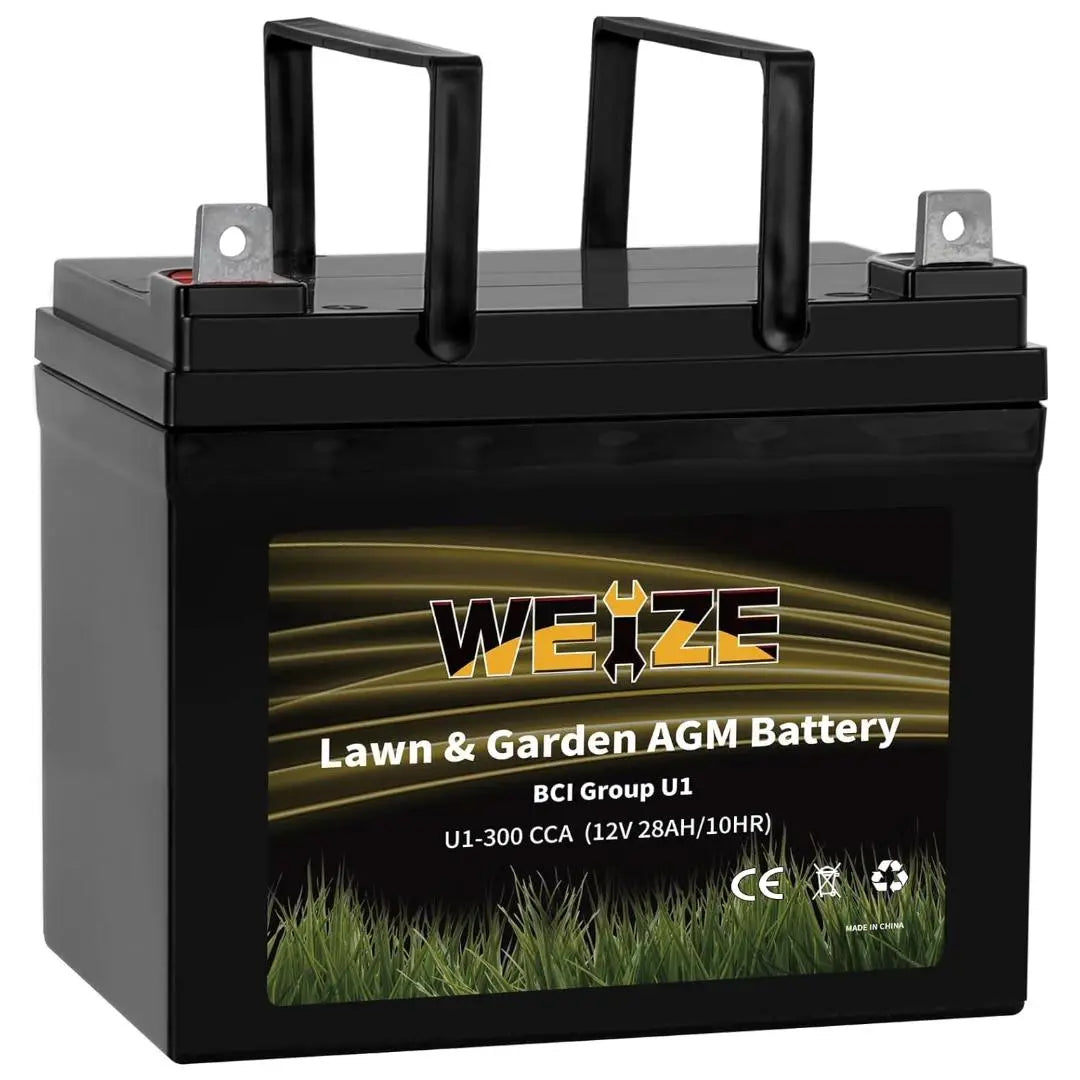 WEIZE Lawn & Garden AGM Battery, 12V 300CCA BCI Group U1 SLA Starting Battery for Lawn, Tractors and Mowers, Compatible with John Deere, Toro, Cub Cadet, and Craftsman WEIZE