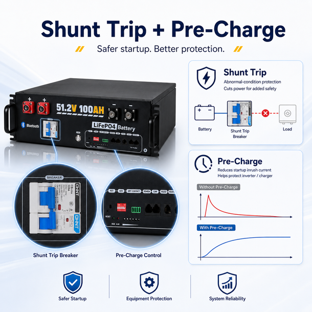 LiFePO4 Lithium Battery: WEIZE 51.2V 100Ah, Built-in 100A Smart BMS