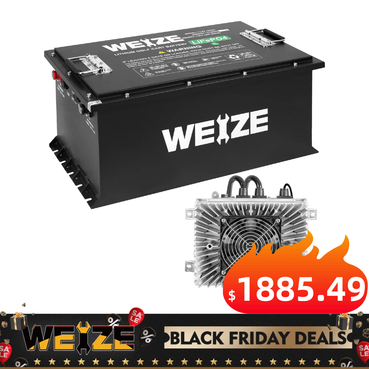 WEIZE 72V(73.6V) 105AH LiFePO4 Golf Cart Battery, 7728Wh Bluetooth Lithium Battery - Complete Kit