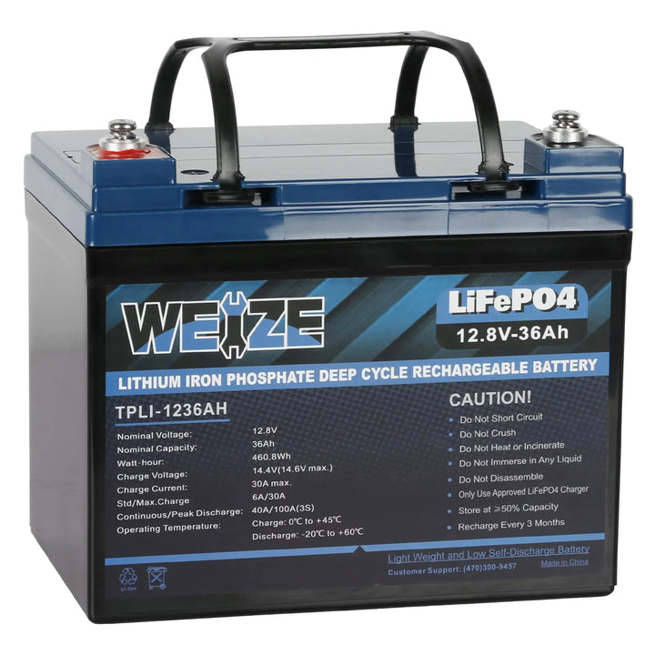 WEIZE 12V 36Ah LiFePO4 Lithium Battery